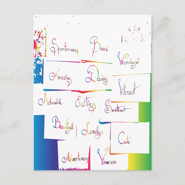 Postal Palabras Inspiradoras de color y manuscritas (Anverso)