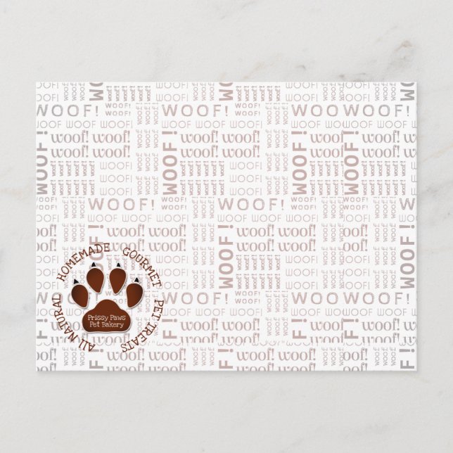 Postal Palabras Woof y Paw Print in Brown with Business (Anverso)