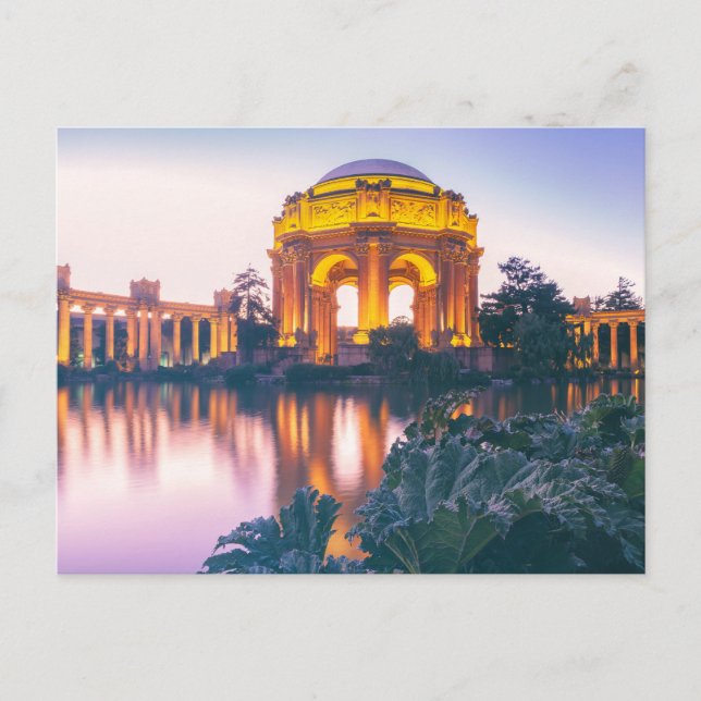 Postal Palacio de Bella Artes de San Francisco iluminado (Anverso)