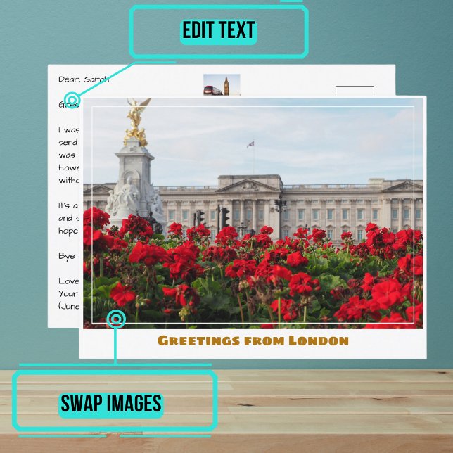 Postal Palacio de Buckingham con flores Londres Inglaterr (Share your experiences with these stylish template postcards.)
