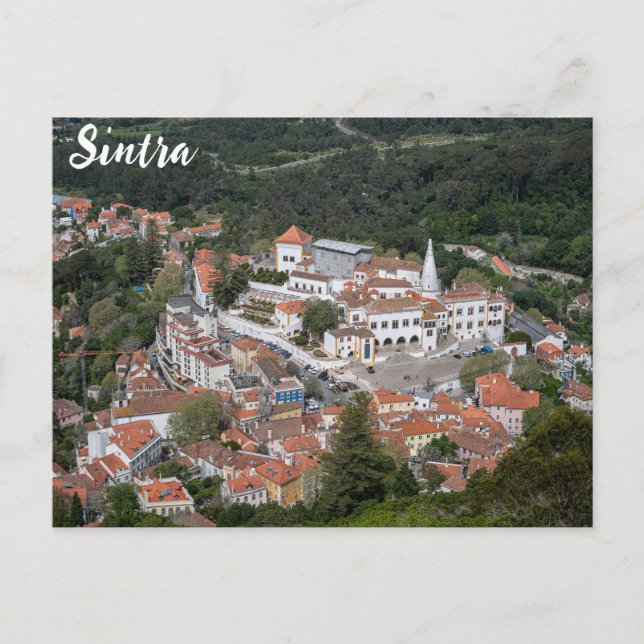 Postal Palacio de Sintra desde arriba en Sintra, Portugal (Anverso)