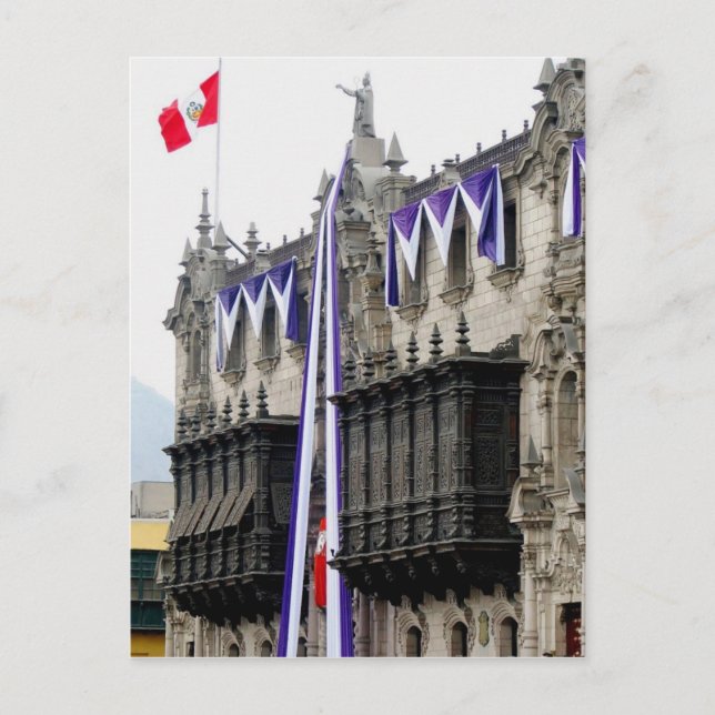 Postal Palacio del Arzobispo con "Balcones celosos" Lima (Anverso)