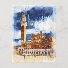 Postal Palacio Pubblico en Siena. Toscana, Italia.