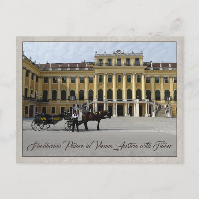 Postal Palacio Schönbrunn en Viena, Austria con Fiaker (Anverso)