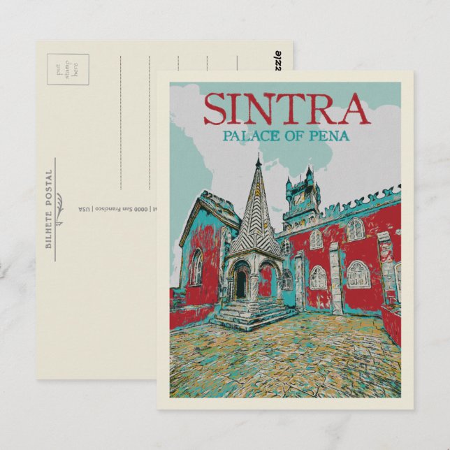 Postal Palacio Sintra del ilustracion de Pena, Portugal (Anverso / Reverso)