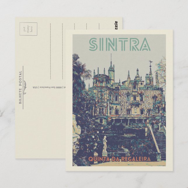 Postal Palacio Sintra Regaleira ilustracion Portugal (Anverso / Reverso)