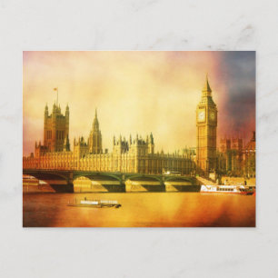 Postal Palacio Westminster y puente con el Big Ben