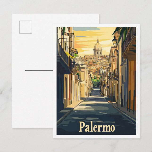 Postal Palermo Italia Art Vintage Travel Ilustracion (Anverso / Reverso)