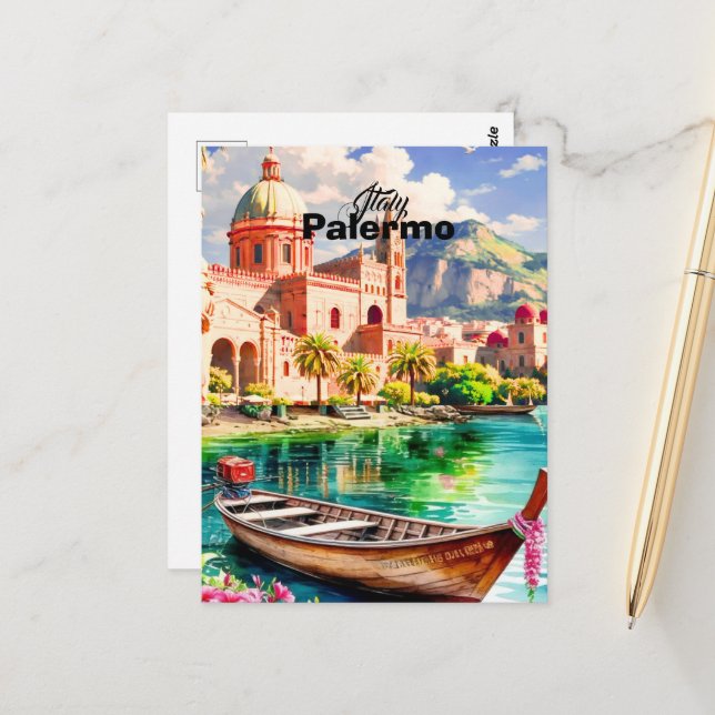 Postal Palermo Italy Travel Poster, Sicily Cityscape Wall (Anverso/Reverso In Situ)