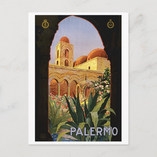 Postal Palermo, Sicilia, Italia, viaje vintage (Anverso)
