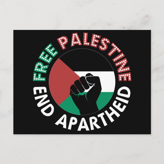 Postal Palestina Libre termina con bandera del Apartheid  (Anverso)