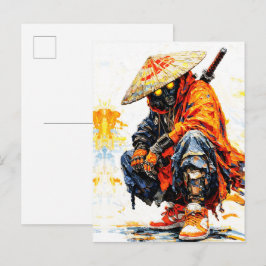Postal Paleta de Cuchillo de Samurái Cibernético Naranja