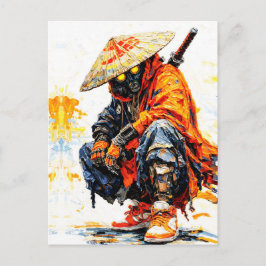 Postal Paleta de Cuchillo de Samurái Cibernético Naranja