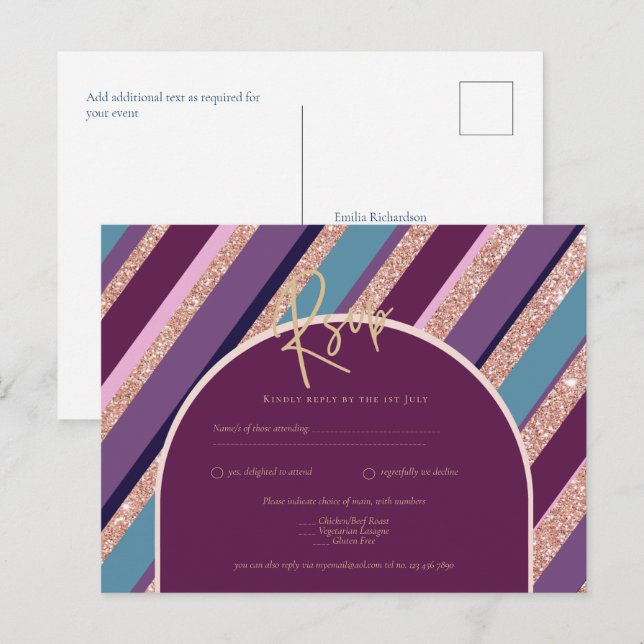 Postal Palette Plum Morple Turquoise Rosa Boda de oro (Anverso / Reverso)