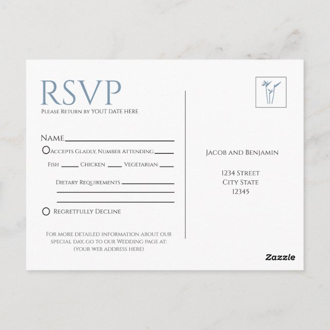 Postal Palm azul RSVP Postcard Insert (Reverso)