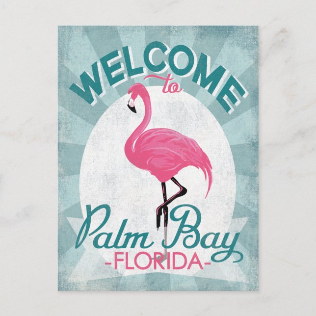 Postal Palm Bay Florida Pink Flamingo Retro (Anverso)