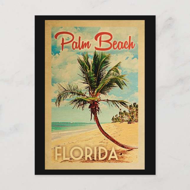 Postal Palm Beach Postcard Florida Palm Tree Beach Retro (Anverso)