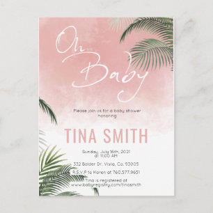 Postal Palm Fronds Hawai Tropical Trendy Pink Moderno