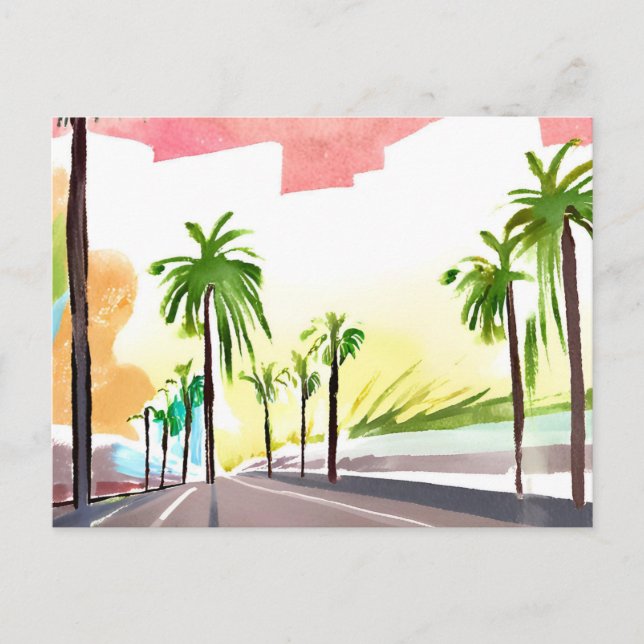 Postal Palm Road | Acuarela contemporánea moderna (Anverso)