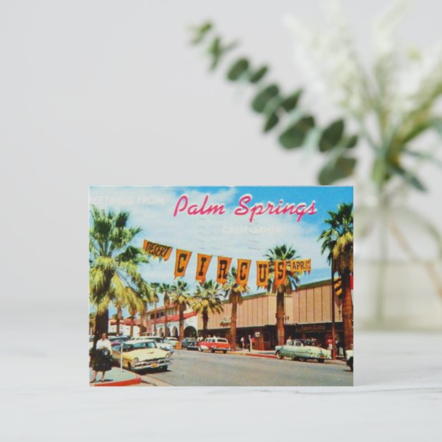 Postal Palm Springs, Calfornia vintage años 1950 (Anverso de pie)