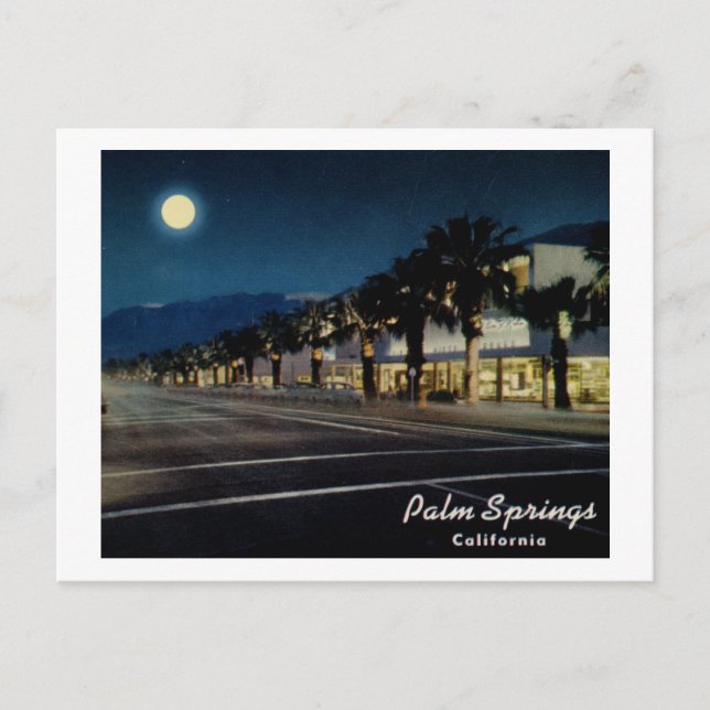 Postal Palm Springs, California en Vintage nocturno (Anverso)