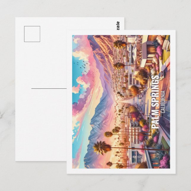 Postal Palm Springs California Famous Place acuarcolor (Anverso / Reverso)