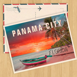 Postal Palm Tree Beach Vintage de la Ciudad de Panamá Flo