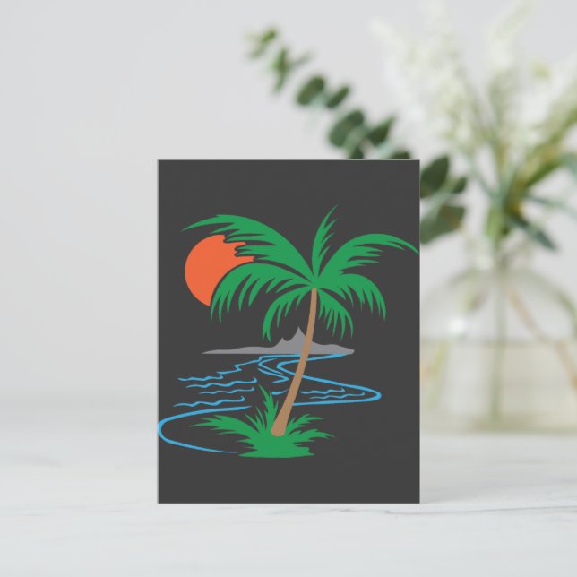 Postal Palm Tree by the River | Tropical Sunset Art (Anverso de pie)