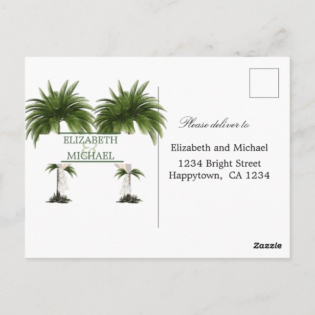 Postal Palm Tree Elegant Moda moderna Boda judía RSVP (Reverso)