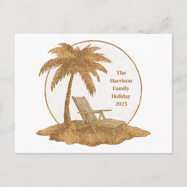 Postal Palm Tree Purpurina dorado con texto Personalizado (Anverso)