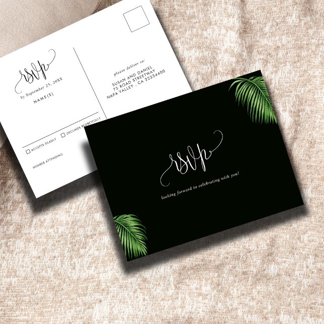 Postal Palma acuarela tropical hojas matrimonio RSVP (Subido por el creador)