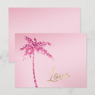 Postal Palmera de purpurina rosa amor dorado ombre