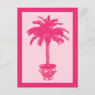 Postal Palmera en maceta, tonos de coral rosa