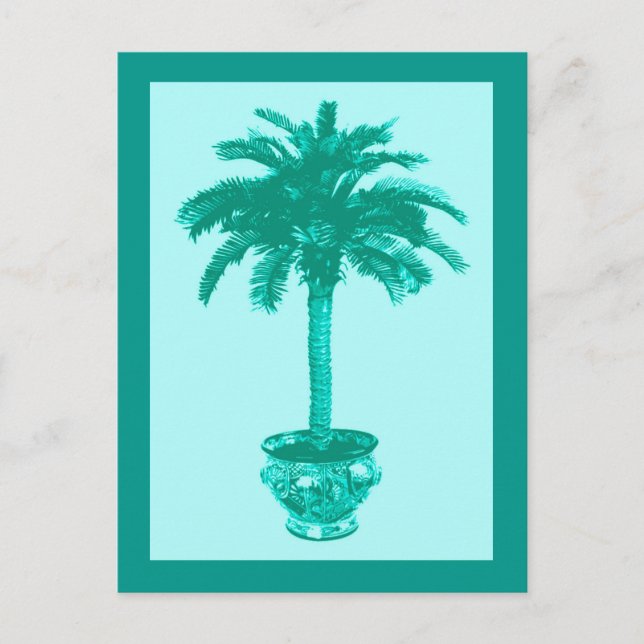 Postal Palmera en maceta, turquesa y aqua (Anverso)