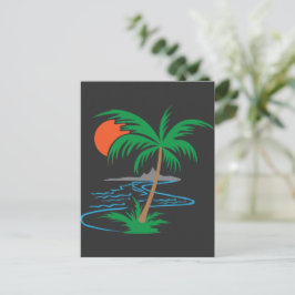 Postal Palmera junto al río | Arte de puesta de sol tropi