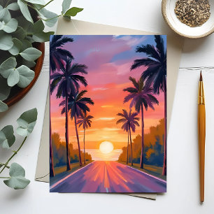 Postal Palmera Tropical de la puesta de sol de Miami Beac