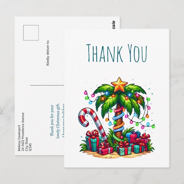 Postal Palmera tropical de Navidad Gracias            (Anverso / Reverso)