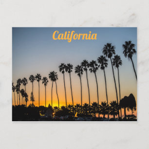 Postal Palmeras de California en la playa al atardecer