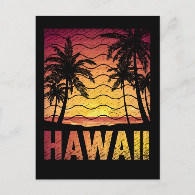 Postal Palmeras Hawaii Tropical Sunset Beach Retro Hawaii (Anverso)