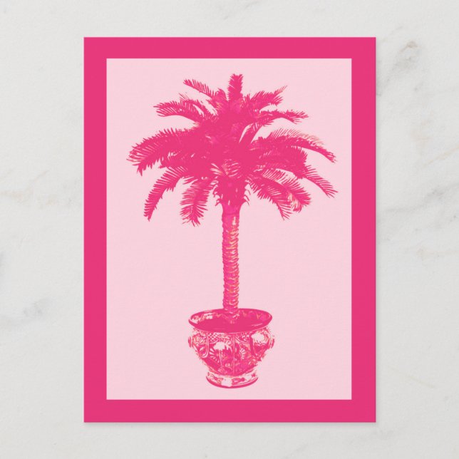 Postal Palmeras potentes, tonos rosados de coral (Anverso)