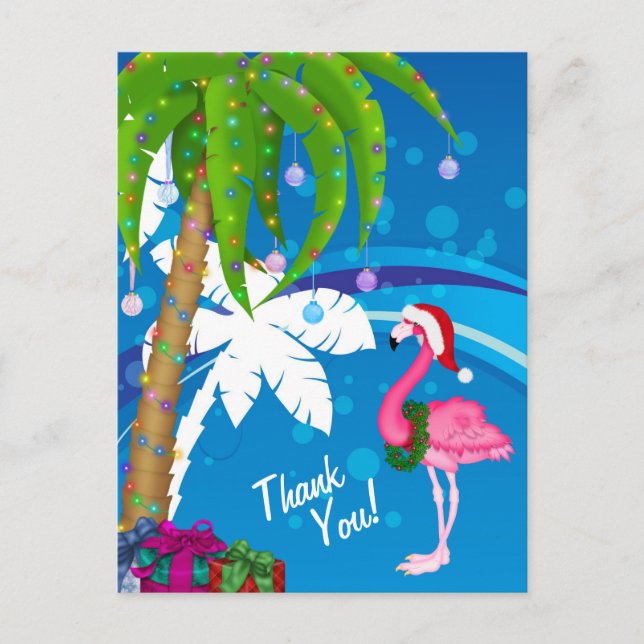 Postal Palmeras Santa Flamingo Holiday Beach Gracias (Anverso)