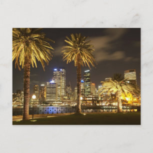 Postal Palmeras y CBD en la noche, Sydney, Nuevo Sur