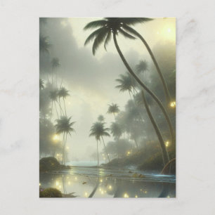 Postal Palmeras y niebla del océano día brumoso