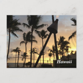 Postal Palmeras y puesta de sol hawaiana