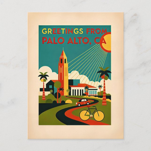 Postal Palo Alto CA Viajes Retro (Anverso)