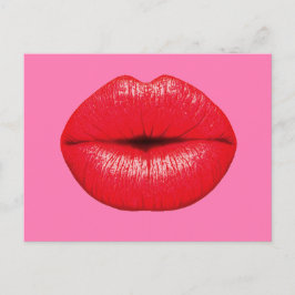 Postal Palo de labios rojos de arte pop grande sobre rosa