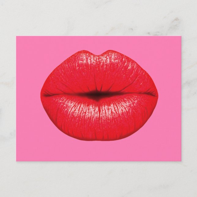 Postal Palo de labios rojos de arte pop grande sobre rosa (Anverso)