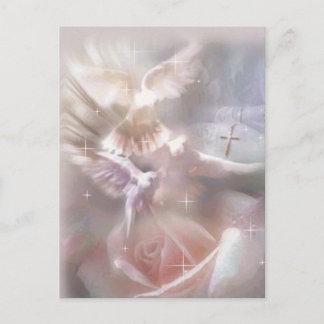 Postal paloma/cruz/rosa