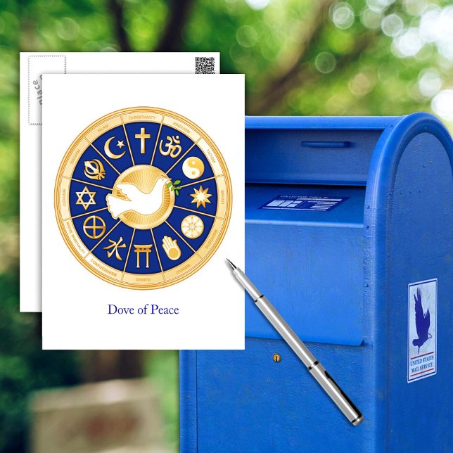 Postal Paloma de paz, armonía, diversidad, fe (Dove of Peace, Harmony, Diversity, Faith Mandala Postcard)