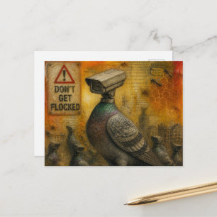 Postal Palomas Espías Con Señales de Advertencia Collage